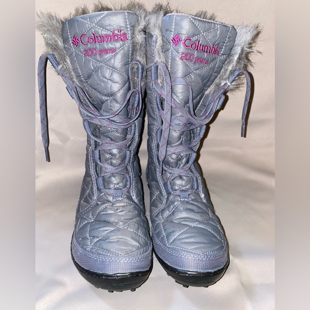 Columbia Women's Quilted Winter Boots - Gray with Pink Details